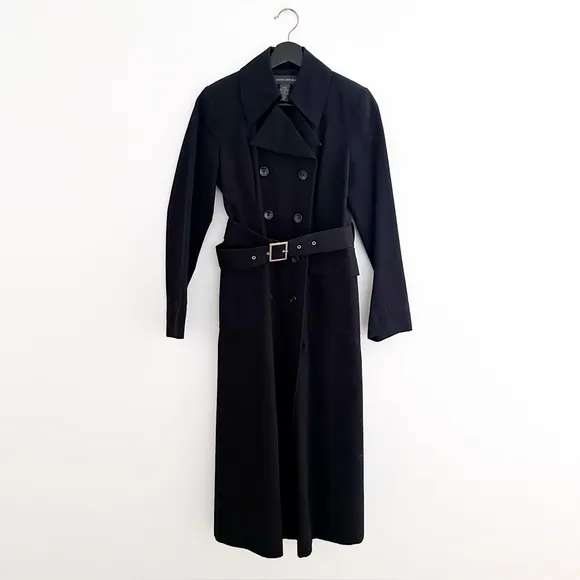 Banana Republic Women’s Black Long Double Breasted Trench Rain Coat Belted