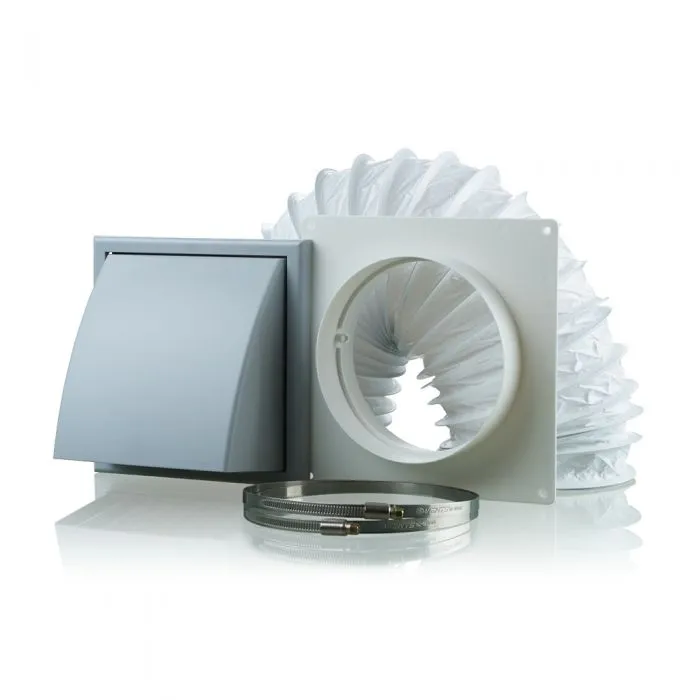 Blauberg DK-100-PVC-WHI Ventilation PVC Flexible Duct Cowled Wall Kit 4" 100mm White