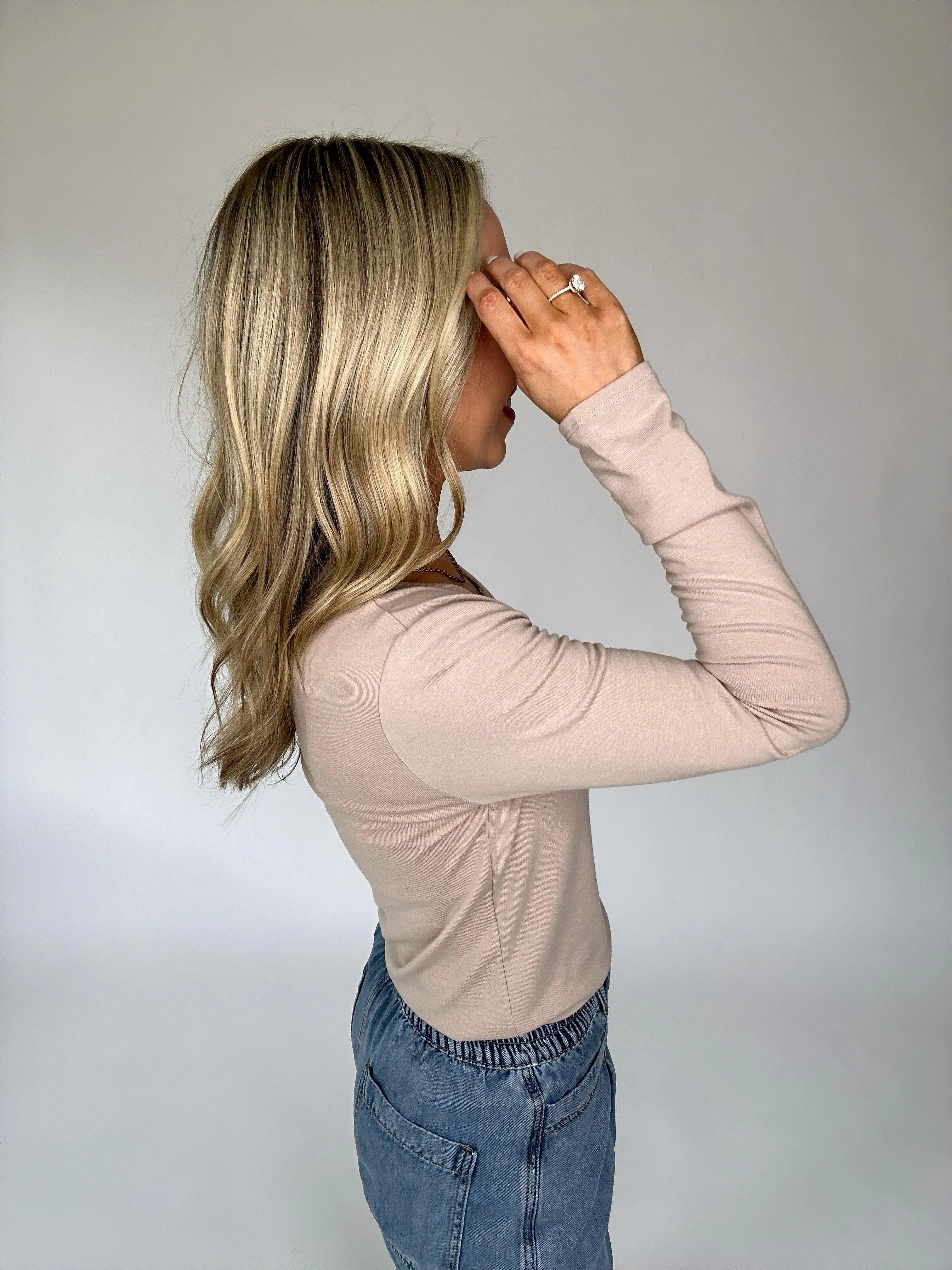 Center Stage Long Sleeve Top - Taupe