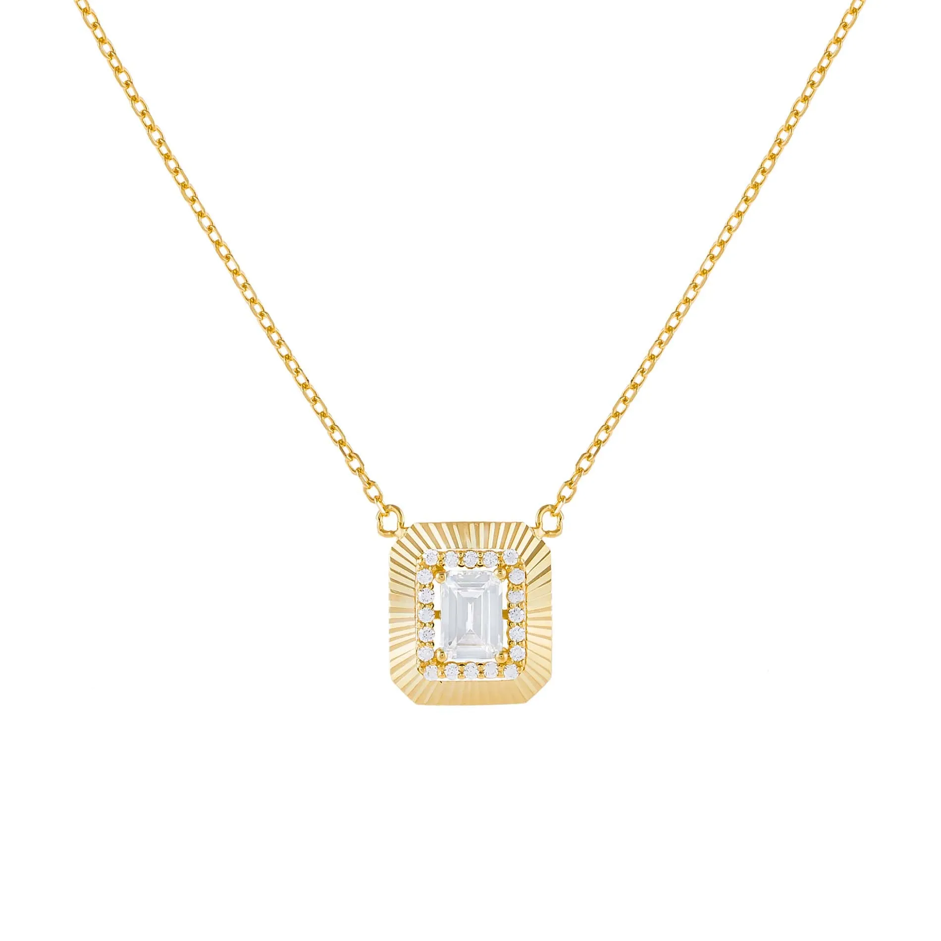 CZ Illusion Baguette Ridged Necklace