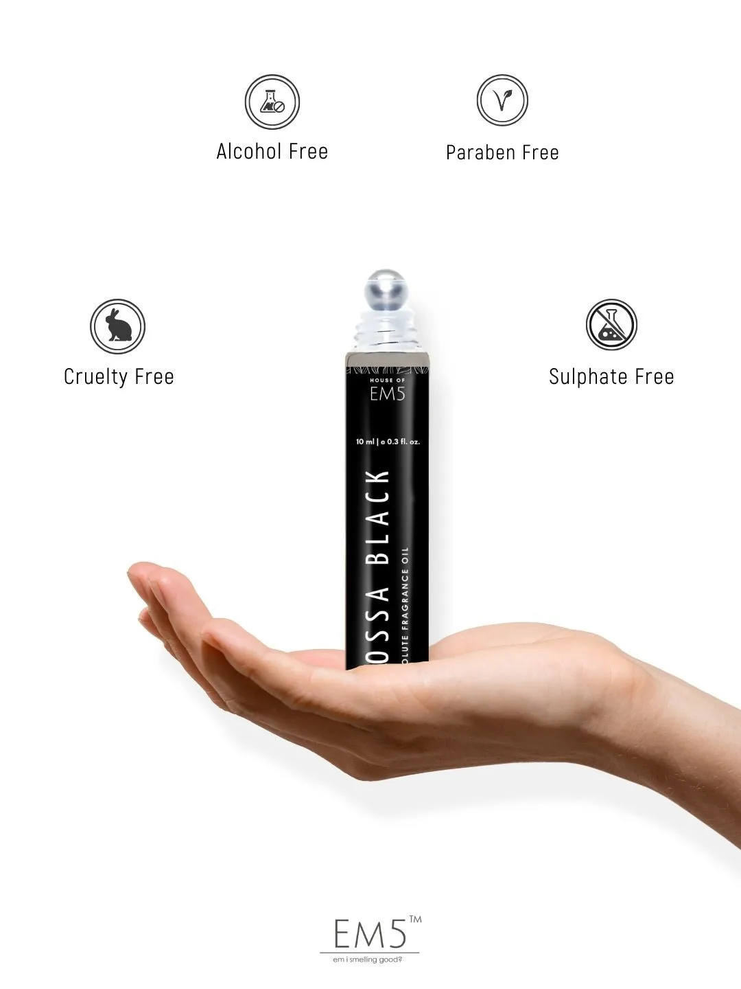 EM5™ Rossa Black Perfume Oil Roll On (Attar) 90% Concentrate Non-Alcoholic for Men and Women, Strong and Long Lasting | Amber Musky Warm Spicy Fragrance Perfume Oil | 10ml Roll-On Easy to Carry and Travel Friendly