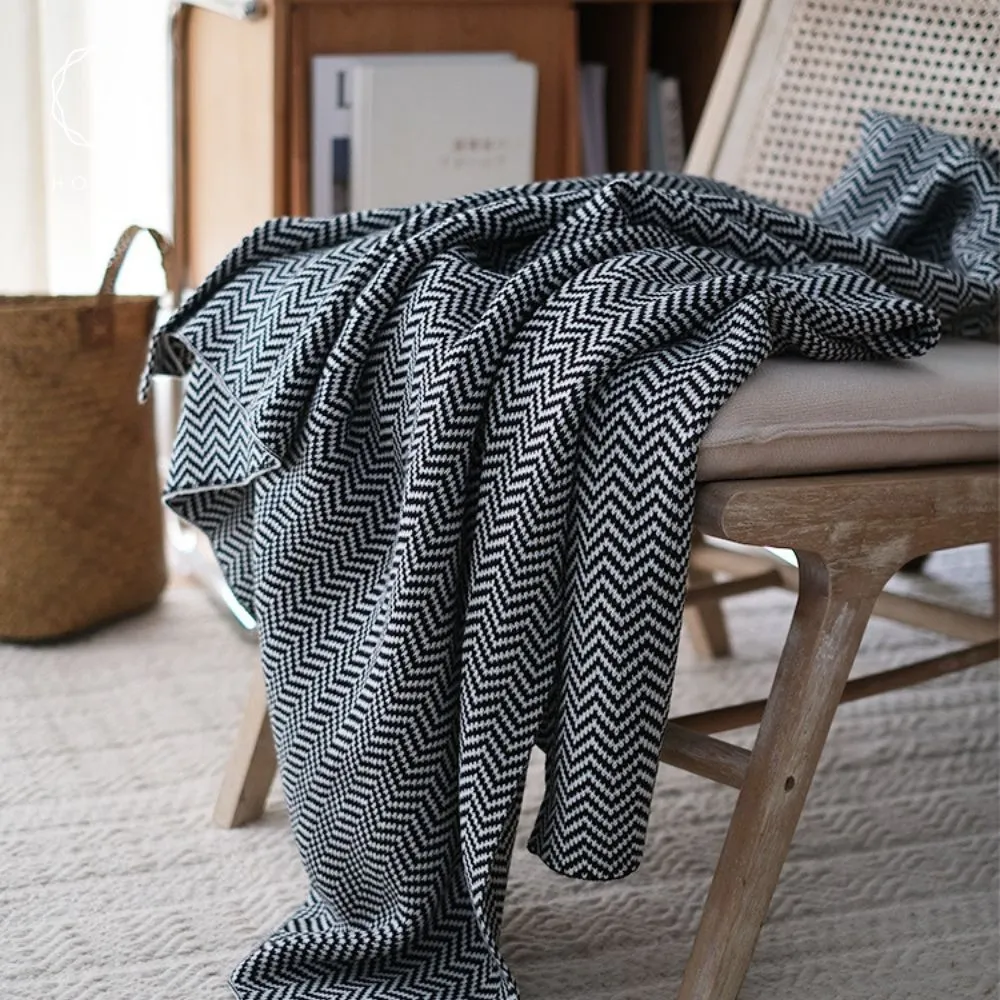 Homlly Herringbone Knitted Soft Woven Blanket Throw