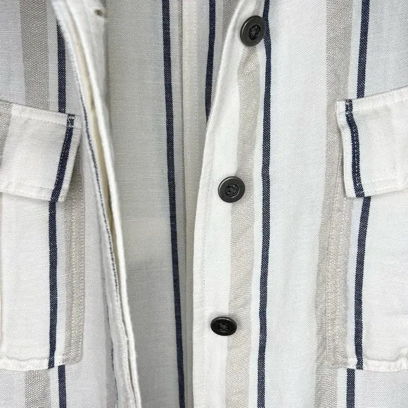 Rails Rowen Utility Jacket Linen Blend Relaxed Military Style In Coco Stripe XS