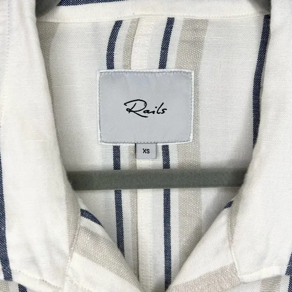 Rails Rowen Utility Jacket Linen Blend Relaxed Military Style In Coco Stripe XS