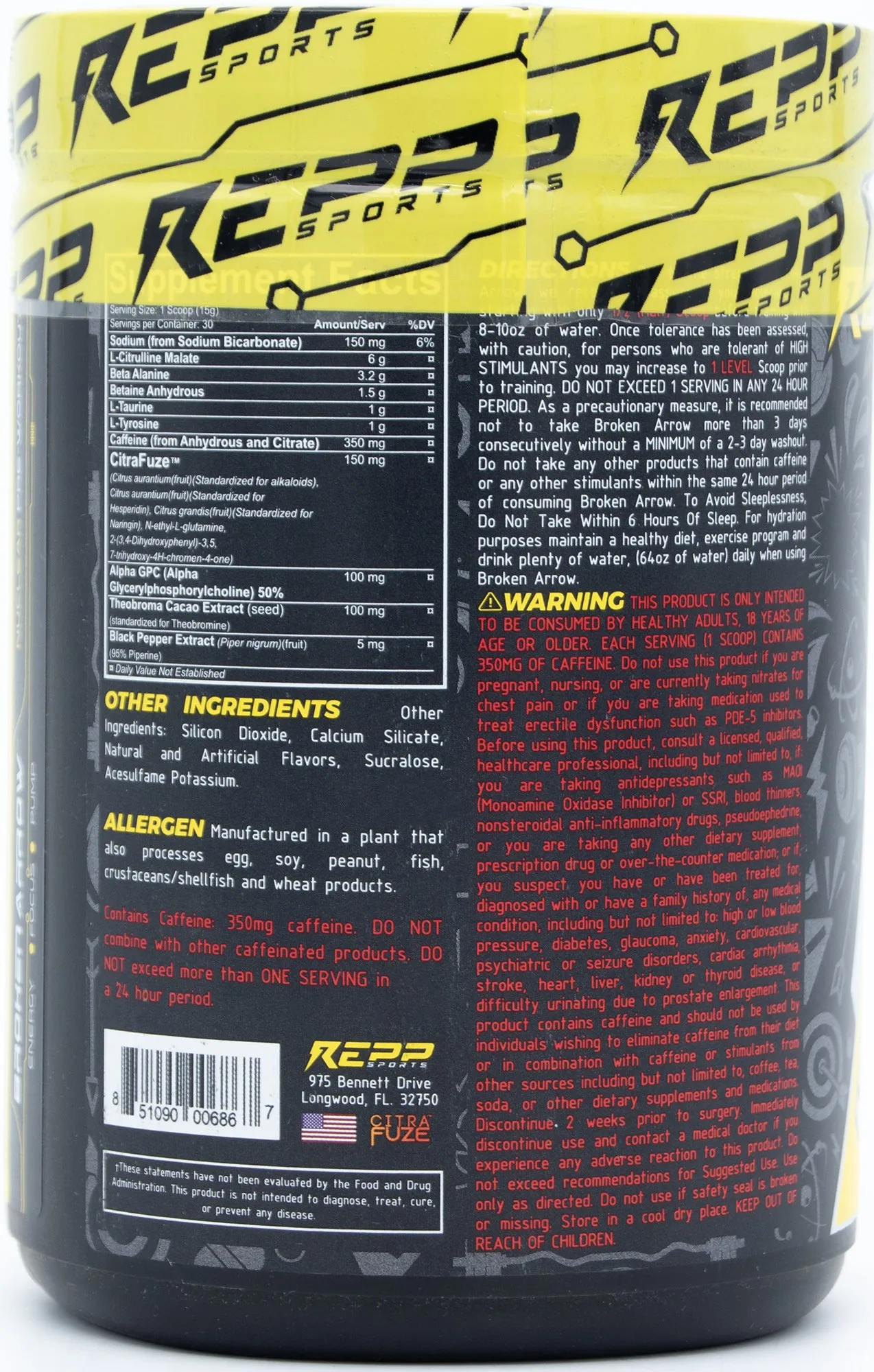 Repp Sports Broken Arrow Pre-Workout - Increase Energy, Endurance and Pump, 30srv
