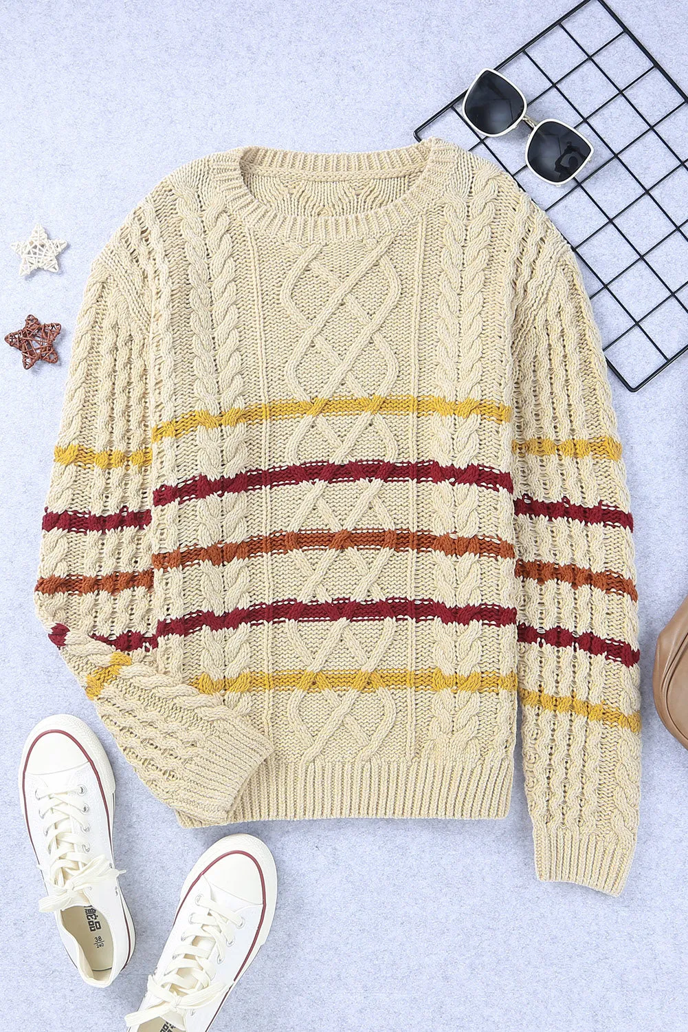 Striped Color Block Textured Knit Pullover Sweater