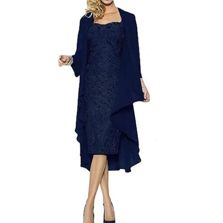Stylish and Elegant Lace Chiffon Dress Two-piece Suit