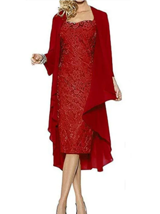 Stylish and Elegant Lace Chiffon Dress Two-piece Suit