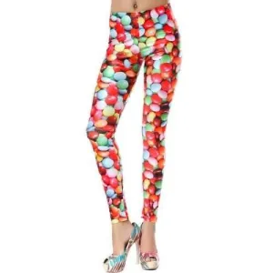 Stylish Elastic Waisted Colorful Print Narrow Feet Women's Leggings - Red M